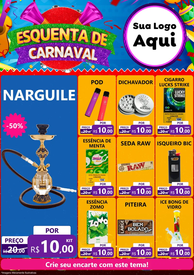 Modelo de Encarte para Encarte A4 Vertical com o tema Esquenta de Carnaval para Tabacaria