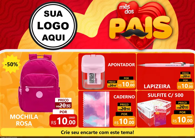 Modelo de Encarte para Encarte A4 Horizontal com o tema Mês Dos Pais para Papelaria