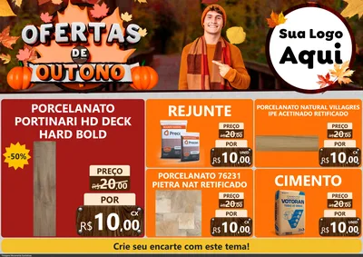 Modelo de Encarte para Encarte A4 Horizontal com o tema Ofertas de Outono para Pisos e revestimentos
