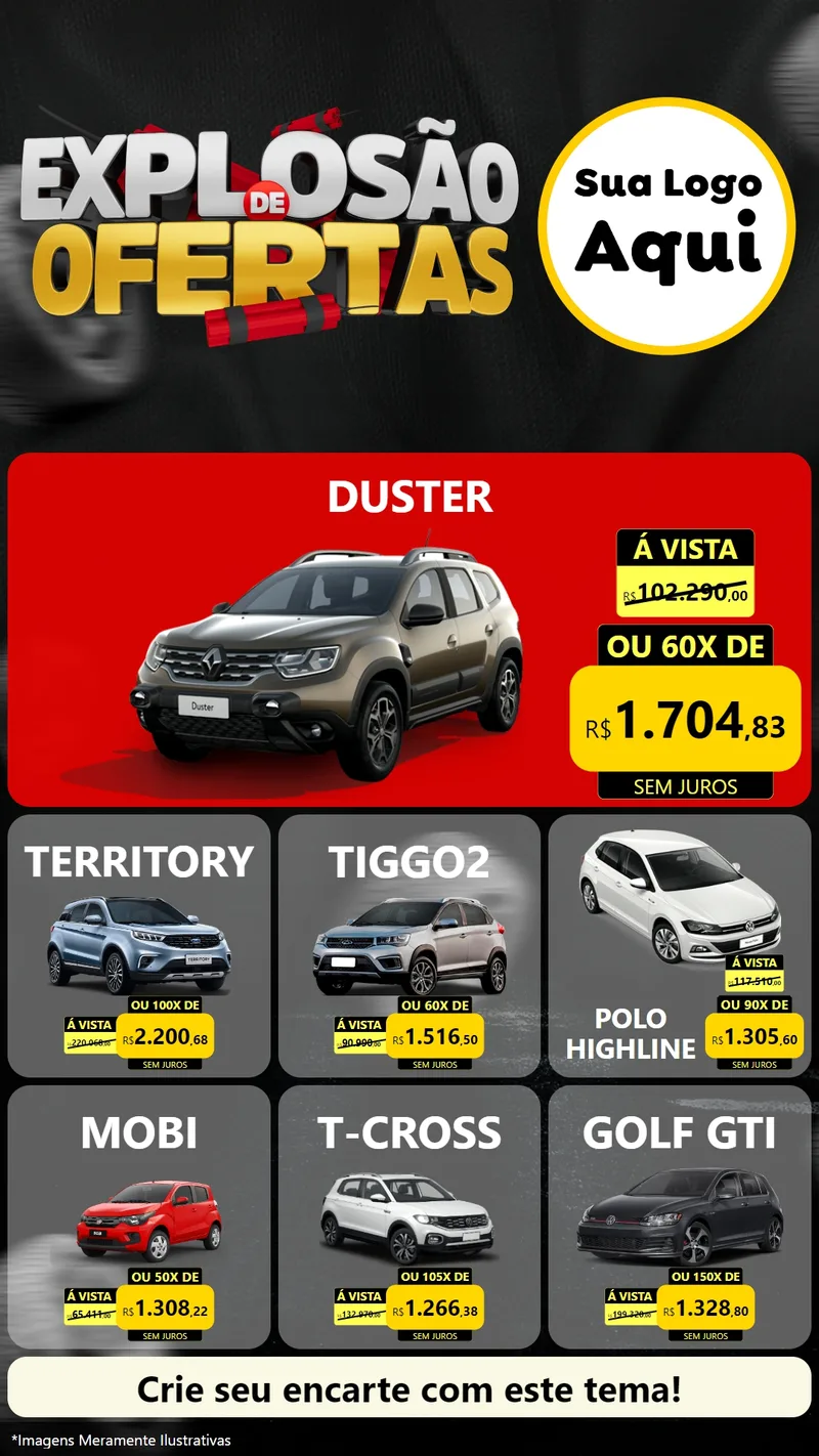 Modelo de Rede Social para Stories com o tema Explosão de Ofertas para Concessionaria de Carros