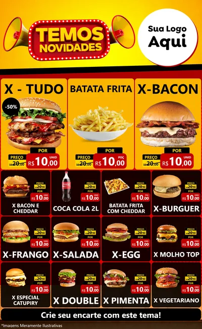 Modelo de Encarte para Encarte Grande com o tema Temos Novidades para Hamburgueria