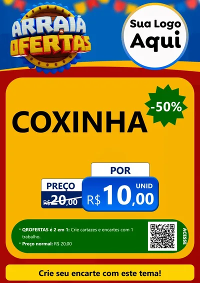 Modelo de Cartaz para Cartaz A4 Vertical com o tema Arraiá de Ofertas - Junina para Salgadaria