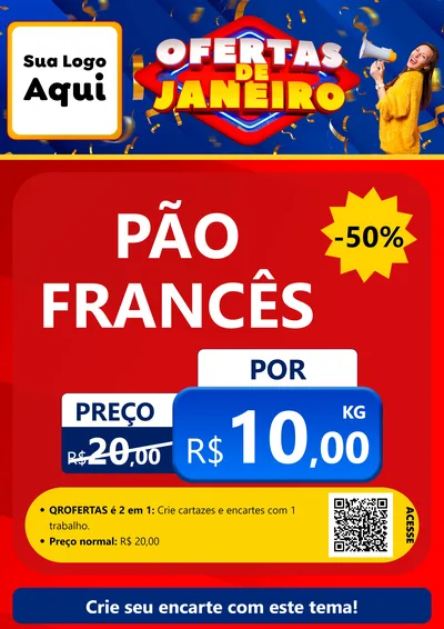 Modelo de Cartaz para Cartaz A4 Vertical com o tema Ofertas de Janeiro para Padaria