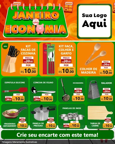 Modelo de Rede Social para Feed Instagram com o tema Janeiro da Economia para Utilidades Domésticas