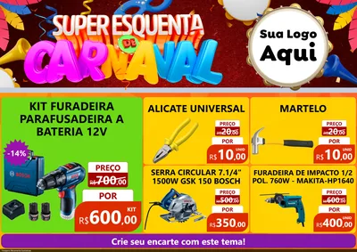 Modelo de Encarte para Encarte A4 Horizontal com o tema Super Esquenta de Carnaval para Maquinas e Ferramentas