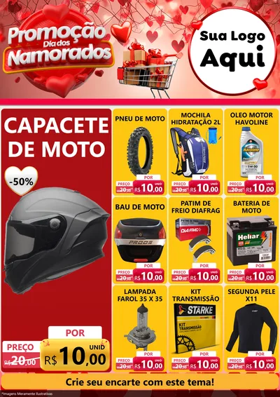 Modelo de Encarte para Encarte A4 Vertical com o tema Promoção Dia dos Namorados para Moto peças