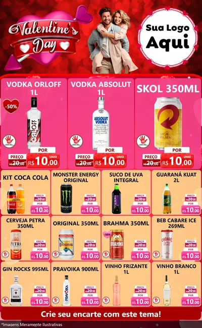 Modelo de Encarte para Encarte Grande com o tema Valentine's Day para Distribuidora de bebidas