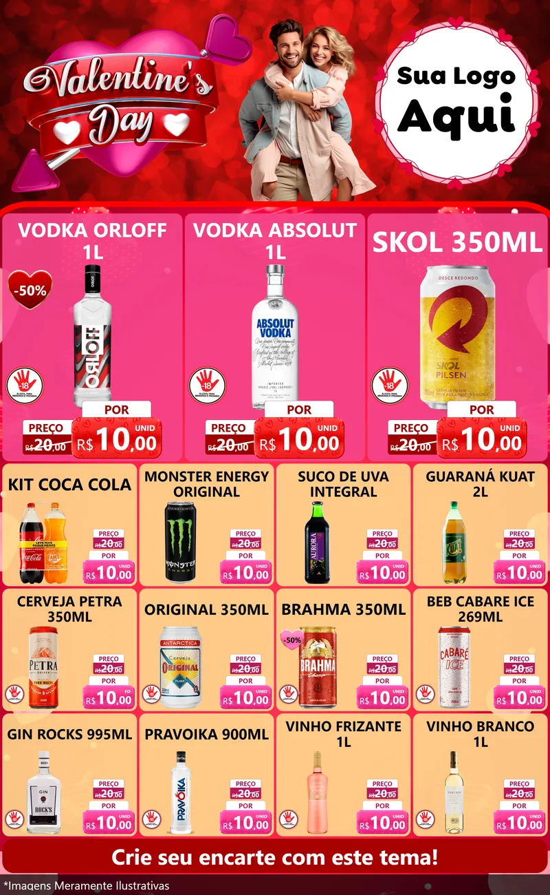 Modelo de Encarte para Encarte Grande com o tema Valentine's Day para Distribuidora de bebidas