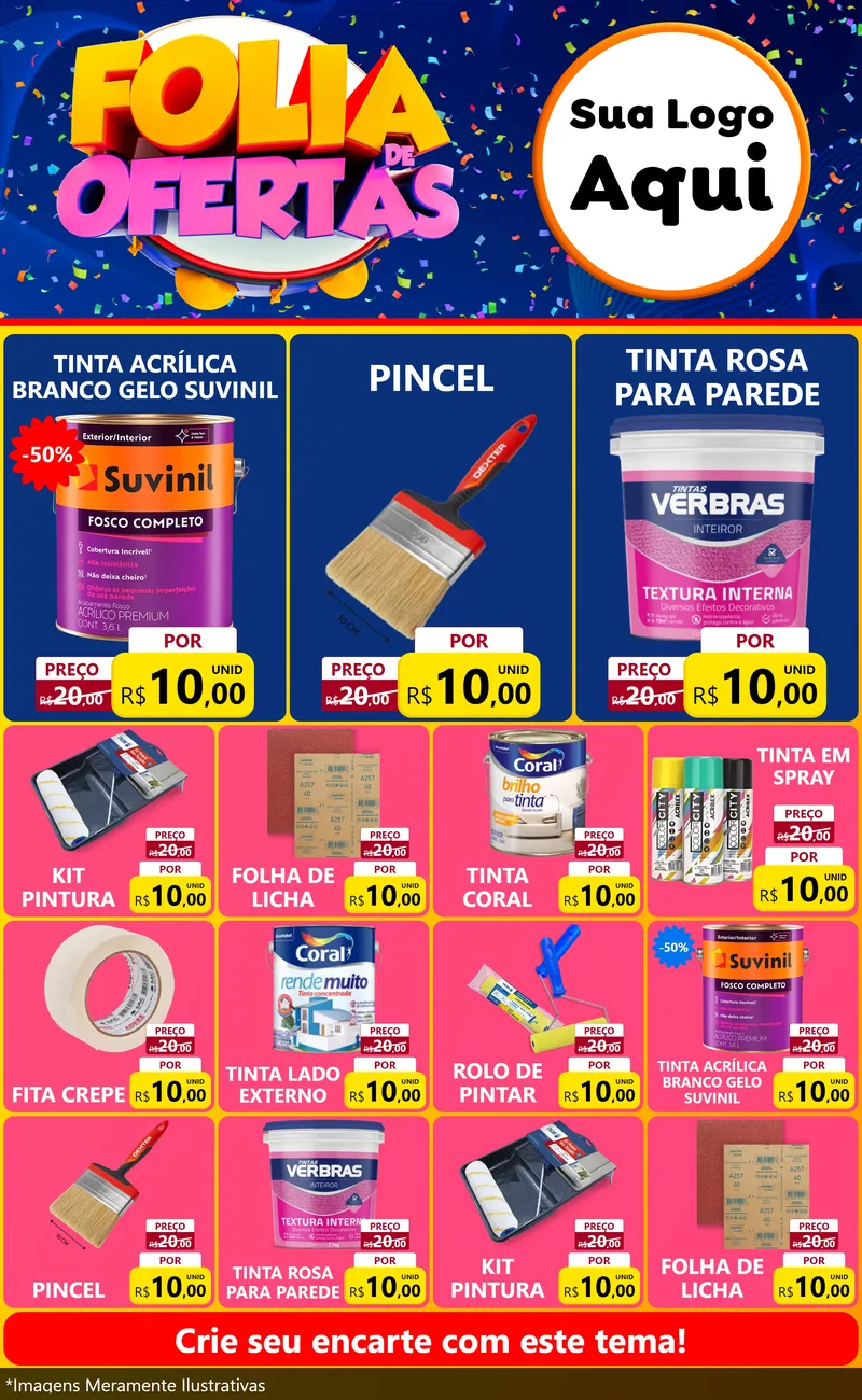 Modelo de Encarte para Encarte Grande com o tema Folia de Ofertas para Tintas e Ferramentas