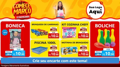 Modelo de TV para TV Horizontal com o tema Comece Março Economizando para Brinquedos