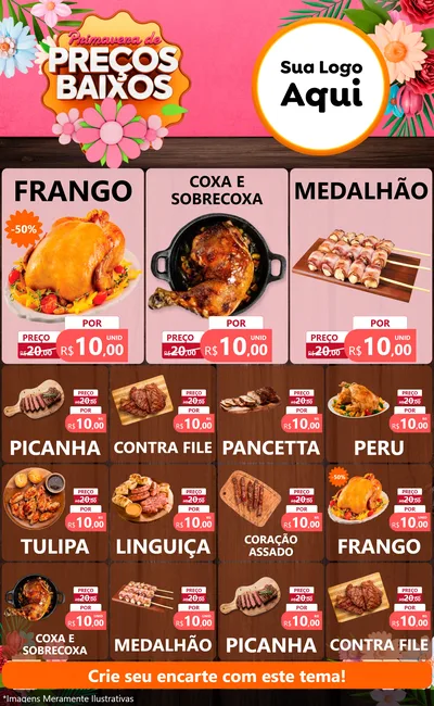 Modelo de Encarte para Encarte Grande com o tema Primavera de Preços Baixos para Assados