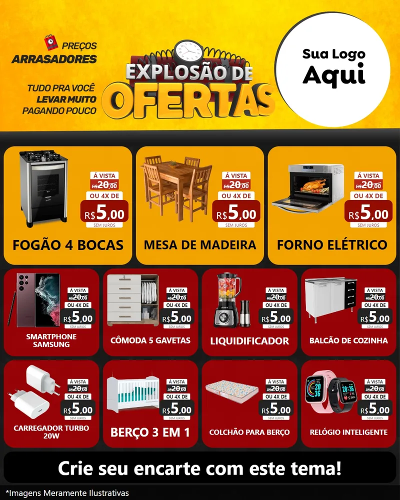 Modelo de Rede Social para Feed Instagram com o tema Explosão de Ofertas para Móveis e Eletro