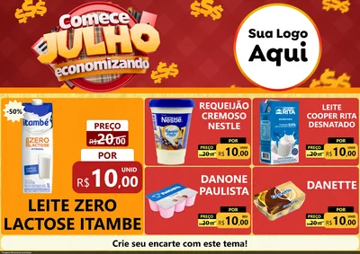 Modelo de Encarte para Encarte A4 Horizontal com o tema Comece Julho Economizando para Frios e Laticínios