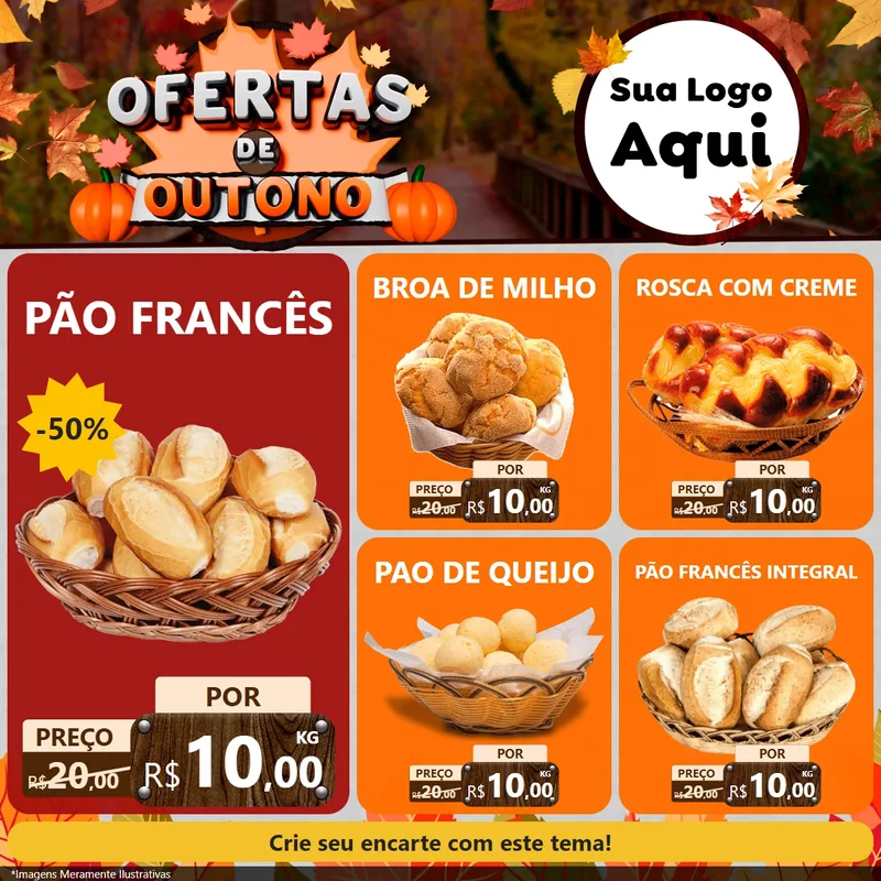 Modelo de Rede Social para Feed Facebook com o tema Ofertas de Outono para Padaria