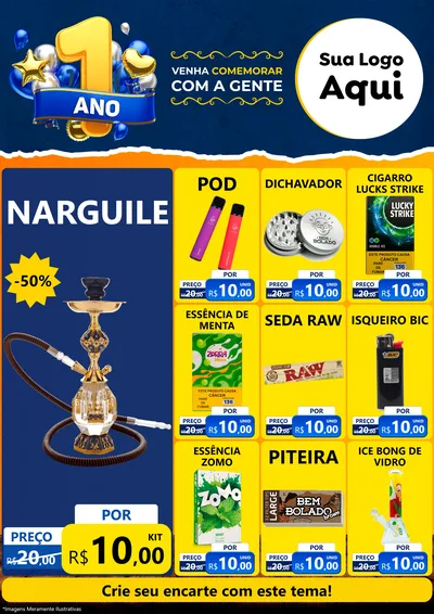 Modelo de Encarte para Encarte A4 Vertical com o tema Um Ano de Aniversário para Tabacaria