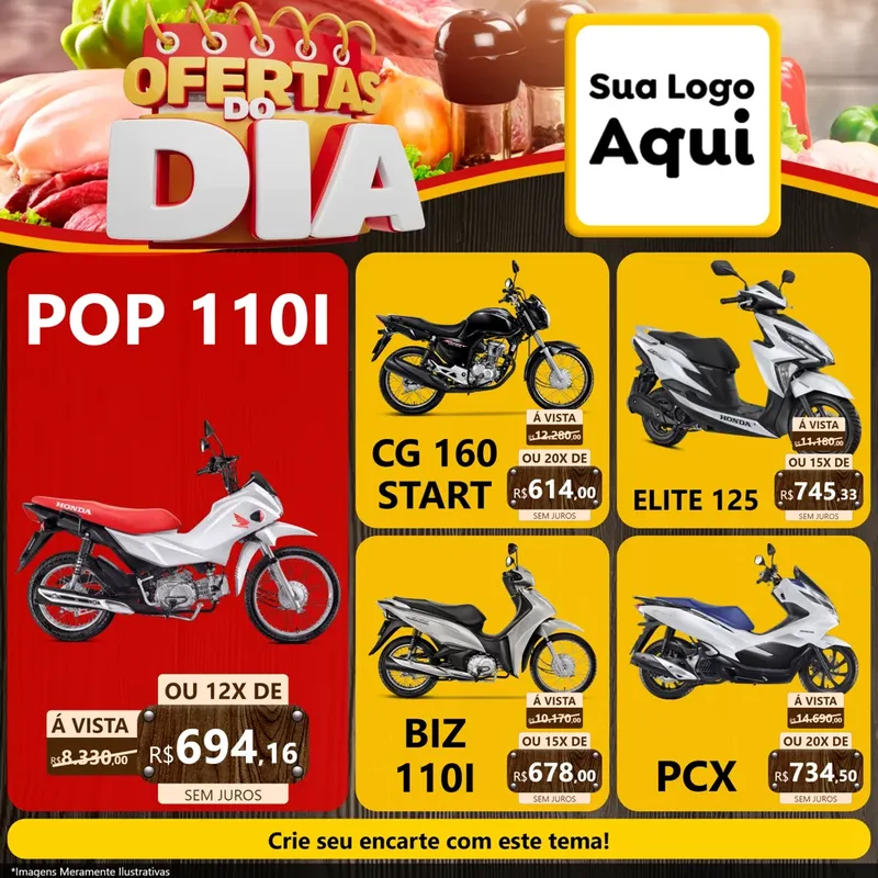 Modelo de Rede Social para Feed Facebook com o tema Ofertas do Dia para Concessionaria de Motos
