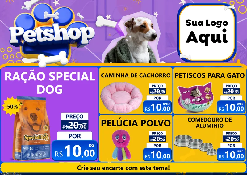 Modelo de Encarte para Encarte A4 Horizontal com o tema Petshop para Pet Shop