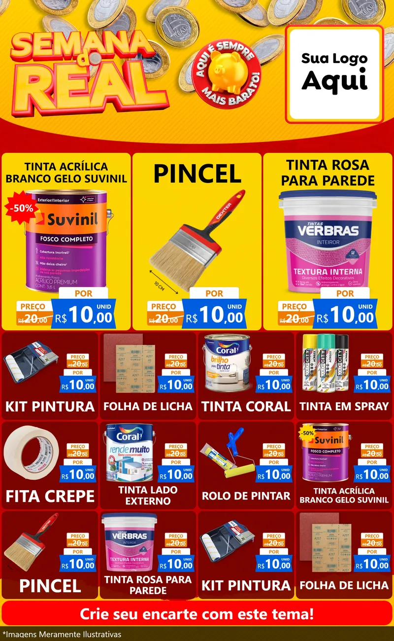 Modelo de Encarte para Encarte Grande com o tema Semana do Real para Tintas e Ferramentas