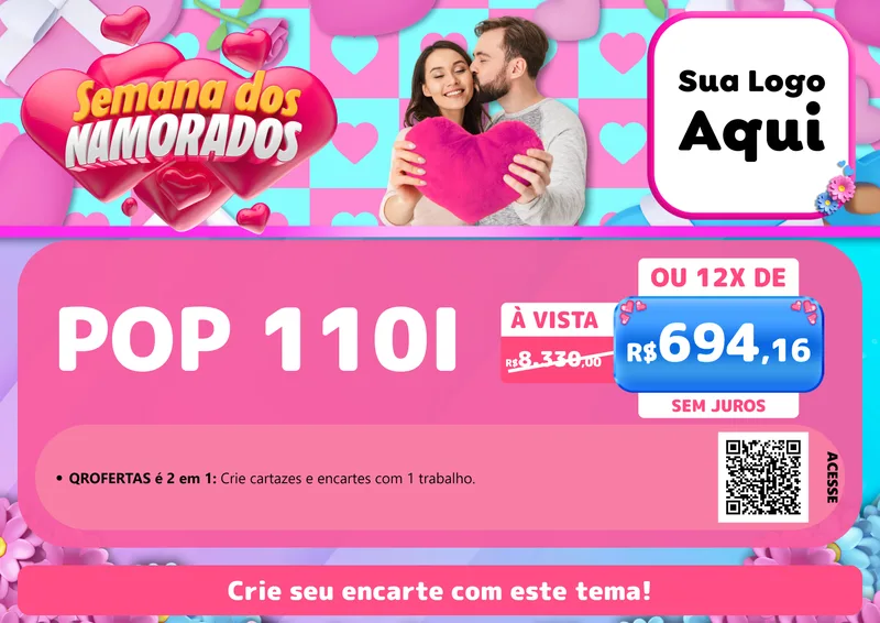 Modelo de Cartaz para Cartaz A4 Horizontal com o tema Semana dos Namorados para Concessionaria de Motos