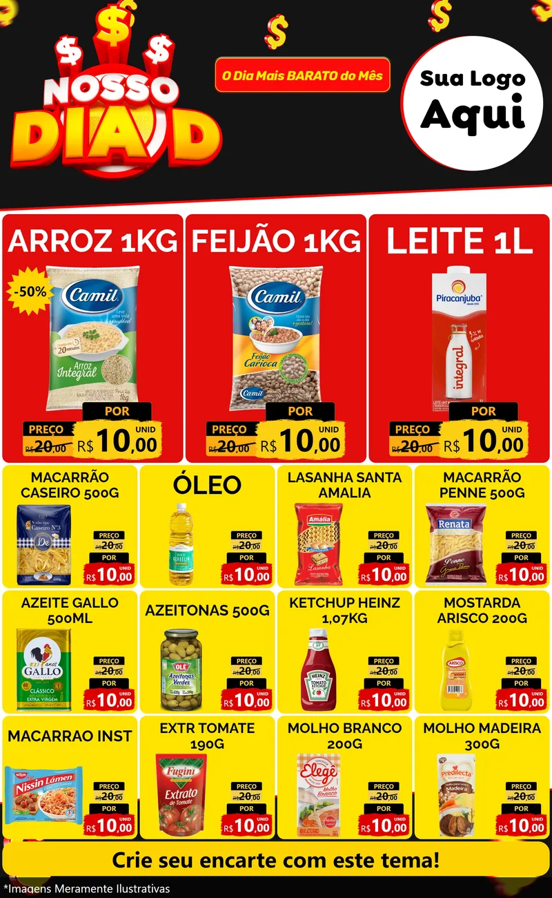 Modelo de Encarte para Encarte Grande com o tema Nosso Dia D para Supermercado