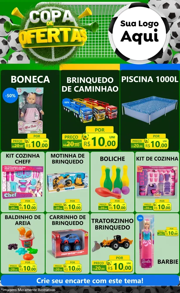 Modelo de Encarte para Encarte Grande com o tema Copa De Ofertas para Brinquedos