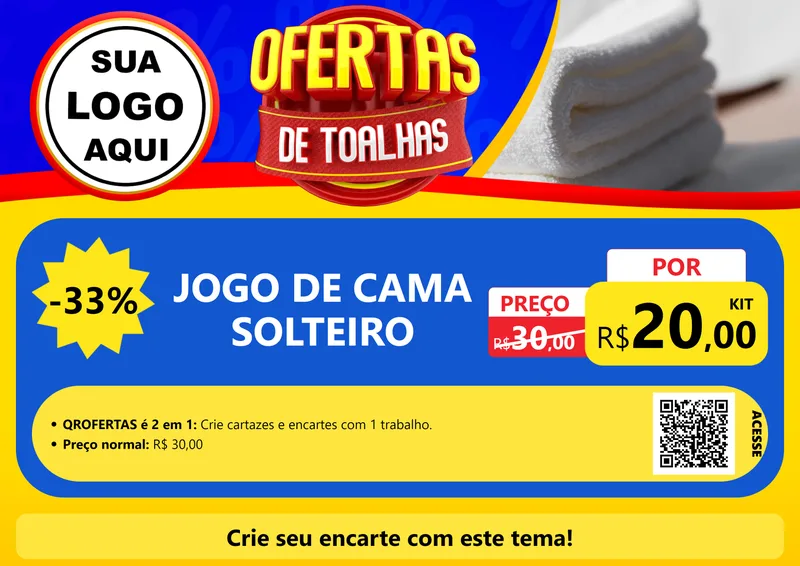 Modelo de Cartaz para Cartaz A4 Horizontal com o tema Ofertas de Toalhas para Cama, Mesa e Banho