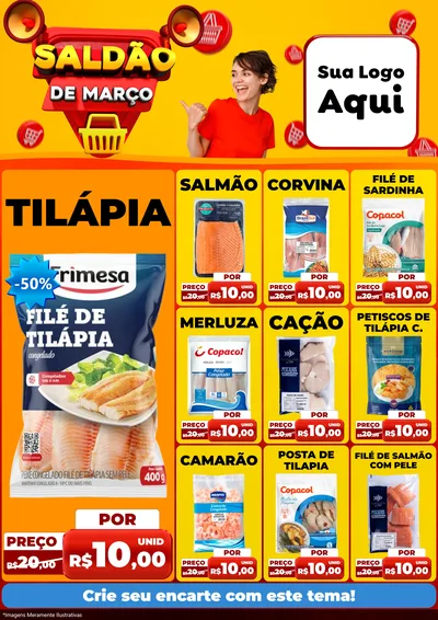 Modelo de Encarte para Encarte A4 Vertical com o tema Saldão de Março para Peixaria