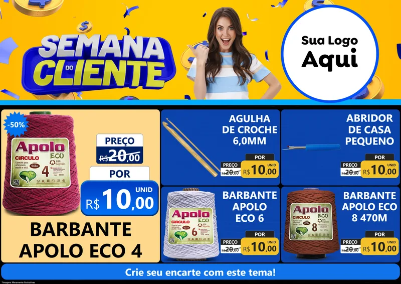 Modelo de Encarte para Encarte A4 Horizontal com o tema Semana do Cliente para Armarinho e Aviamentos