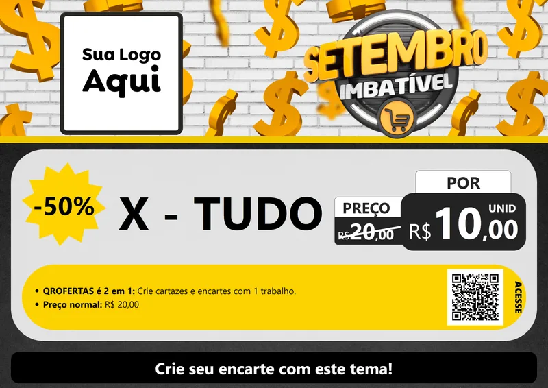 Modelo de Cartaz para Cartaz A4 Horizontal com o tema Setembro Imbatível para Hamburgueria