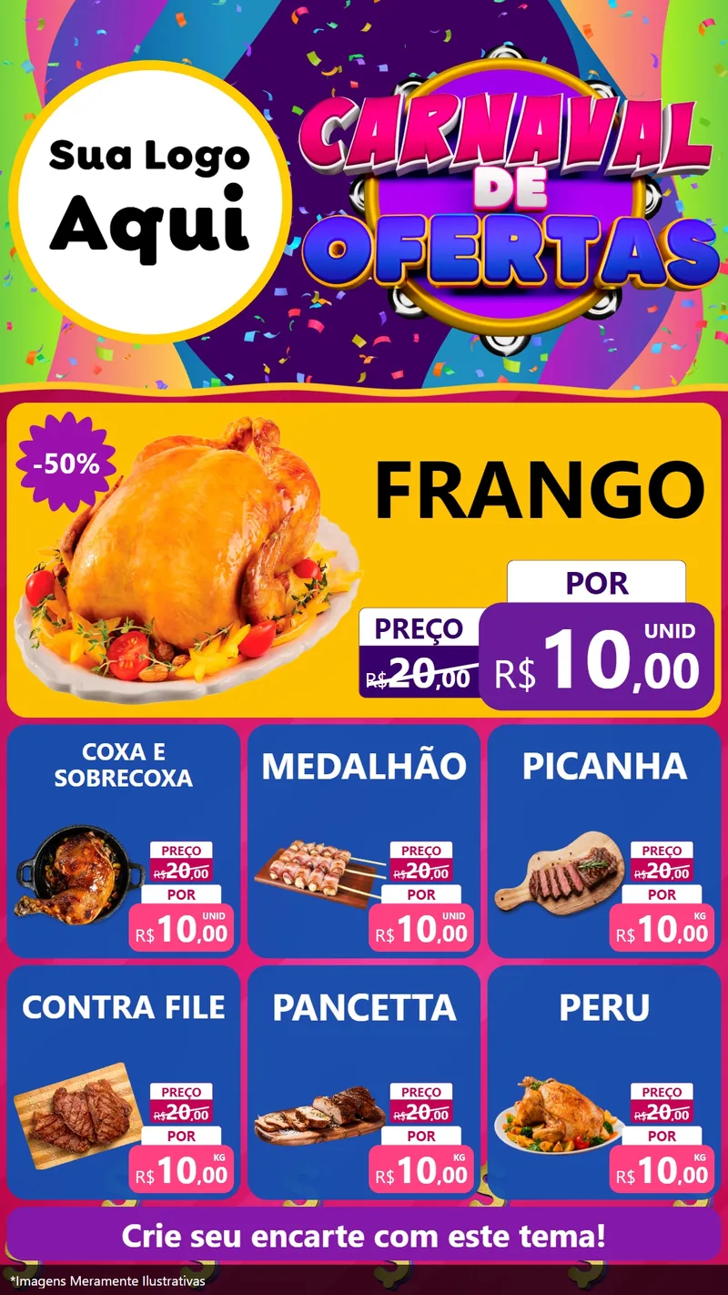 Modelo de Rede Social para Stories com o tema Carnaval de Ofertas para Assados