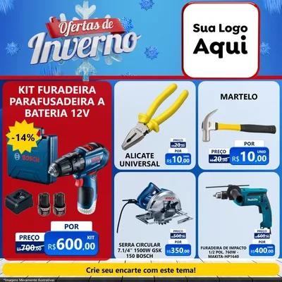 Modelo de Rede Social para Feed Facebook com o tema Ofertas de Inverno para Maquinas e Ferramentas