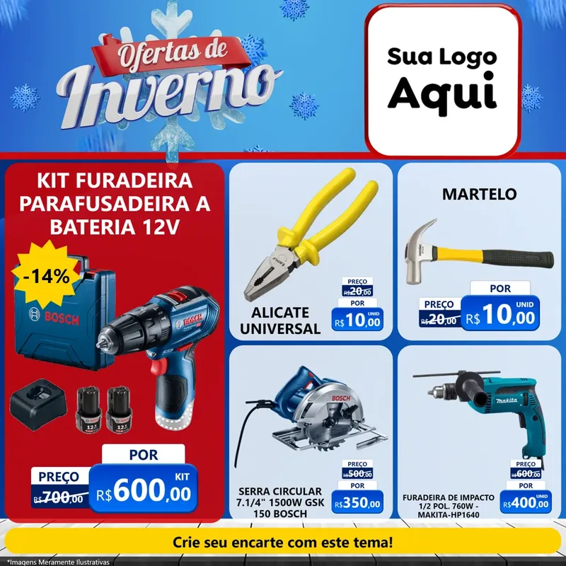 Modelo de Rede Social para Feed Facebook com o tema Ofertas de Inverno para Maquinas e Ferramentas