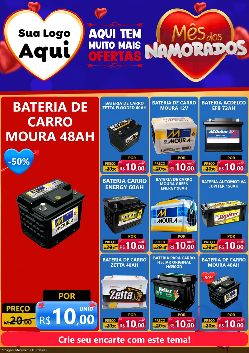 Modelo de Encarte para Encarte A4 Vertical com o tema Mês dos Namorados para Baterias Elétricas
