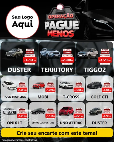 Modelo de Rede Social para Feed Instagram com o tema Operação Pague Menos - Automóveis para Concessionaria de Carros