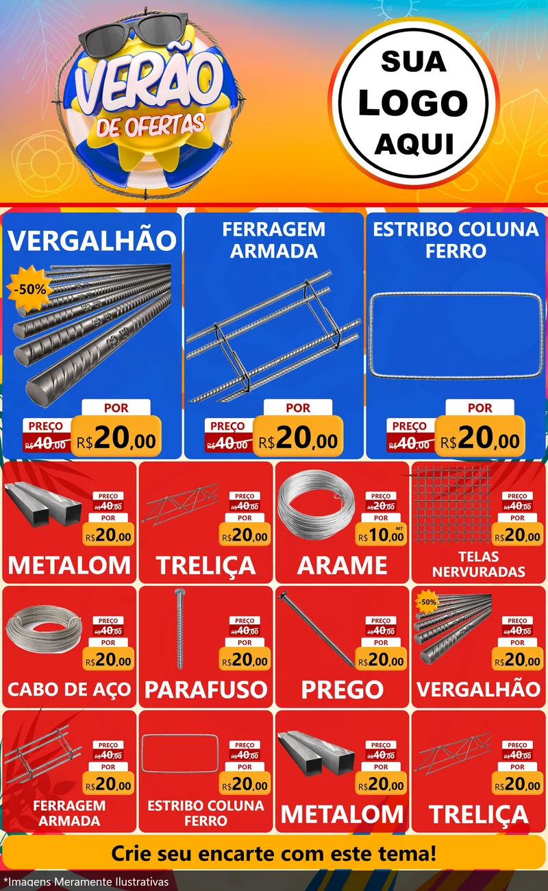 Modelo de Encarte para Encarte Grande com o tema Verão de Ofertas para Ferragens