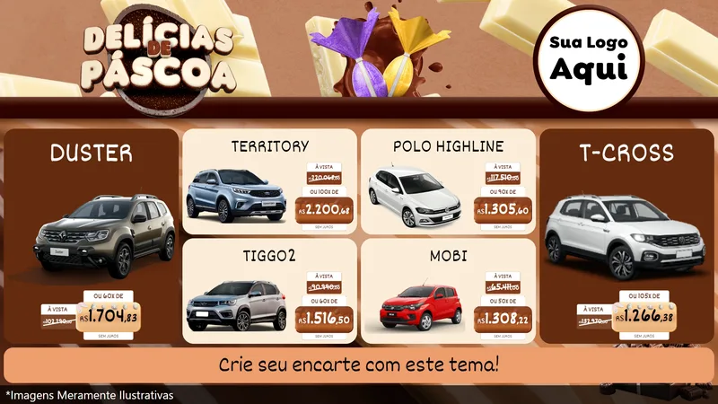 Modelo de TV para TV Horizontal com o tema Delícias de Páscoa para Concessionaria de Carros