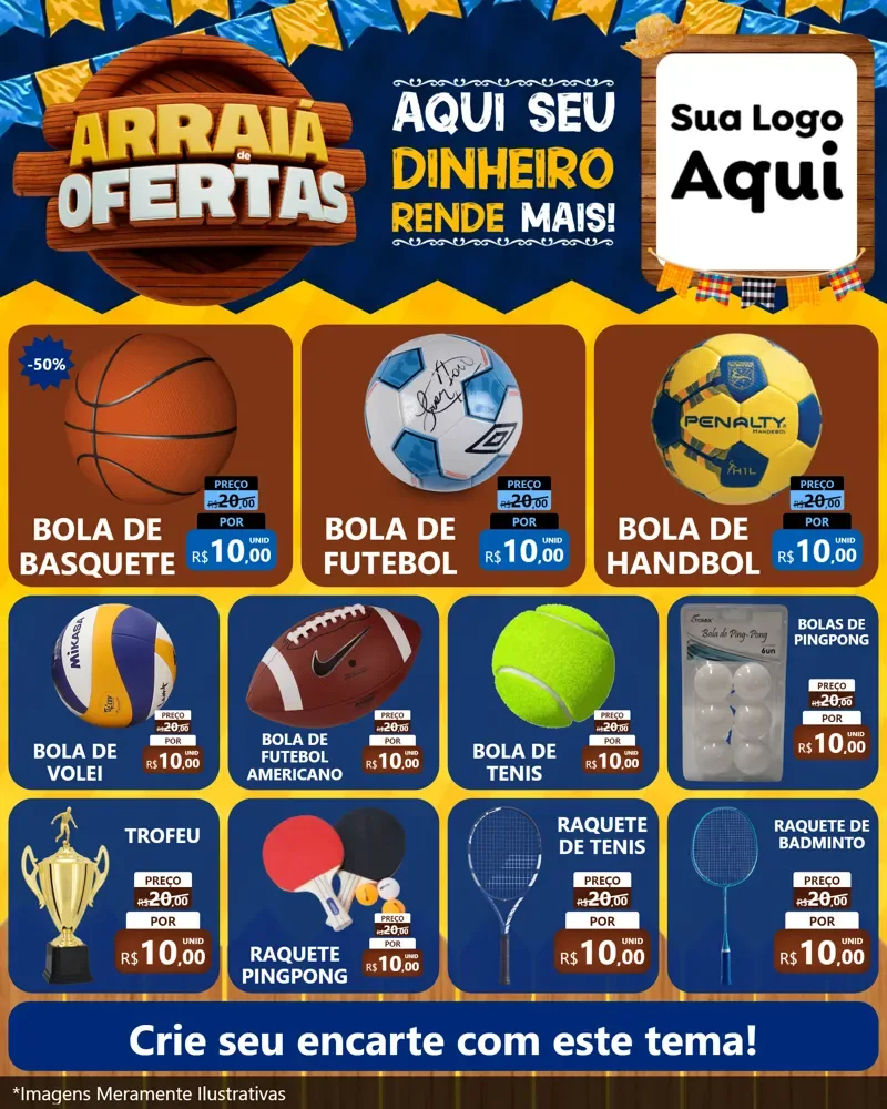 Modelo de Rede Social para Feed Instagram com o tema Arraiá de Ofertas - Junina para Artigos Esportivos