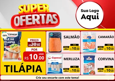 Modelo de Encarte para Encarte A4 Horizontal com o tema Super Ofertas para Peixaria