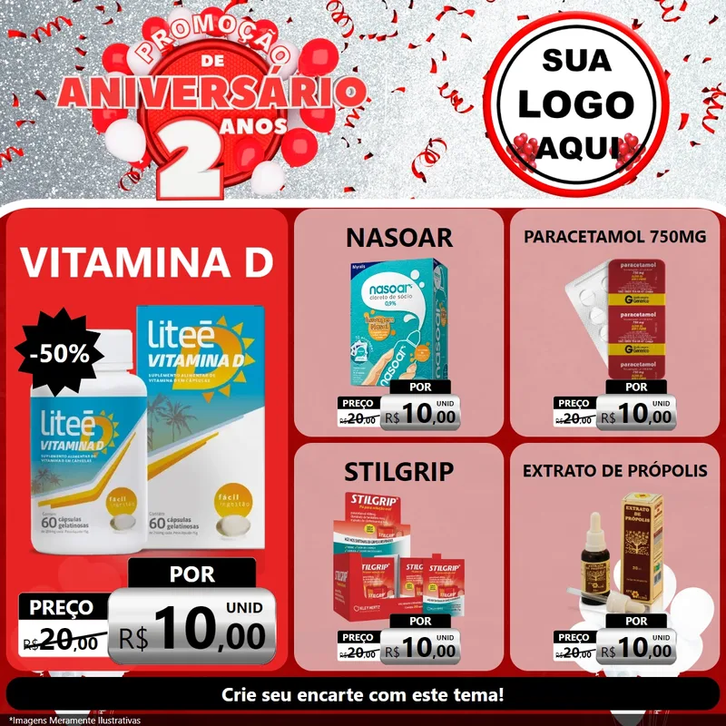 Modelo de Rede Social para Feed Facebook com o tema Promoção de Aniversário - 2 Anos para Farmácia