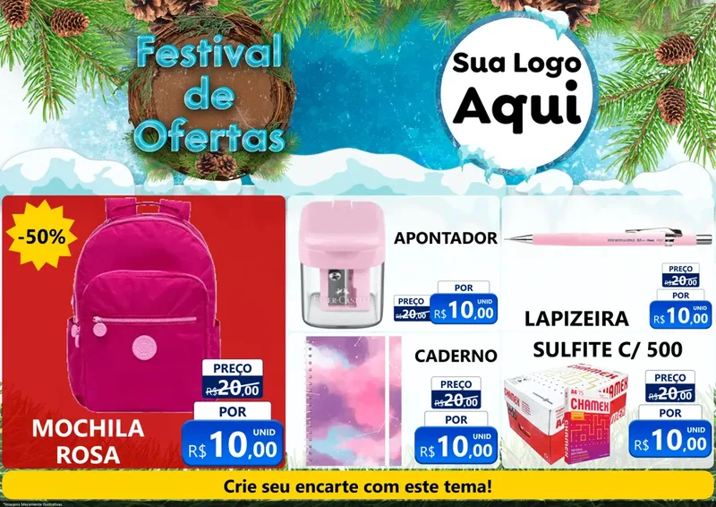 Modelo de Encarte para Encarte A4 Horizontal com o tema Festival de Ofertas - Inverno para Papelaria