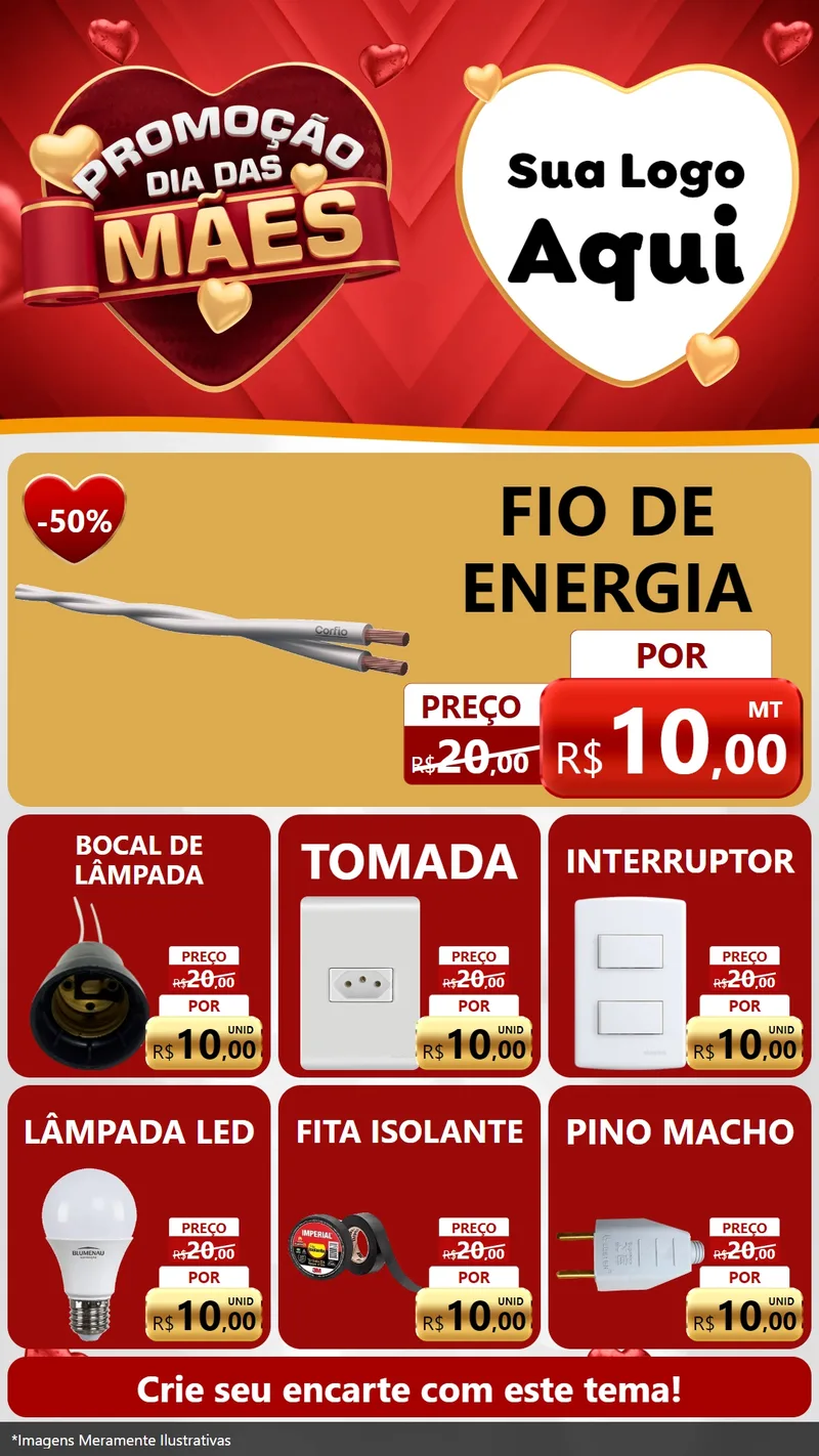 Modelo de Rede Social para Stories com o tema Promoção Dia das Mães para Materiais Elétricos