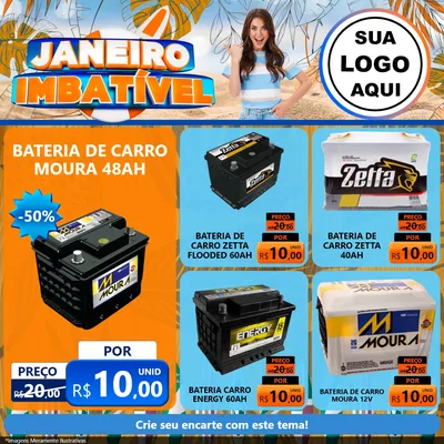 Modelo de Rede Social para Feed Facebook com o tema Janeiro Imbatível para Baterias Elétricas
