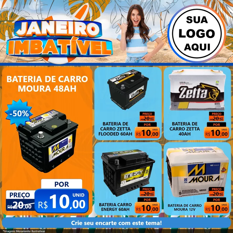 Modelo de Rede Social para Feed Facebook com o tema Janeiro Imbatível para Baterias Elétricas
