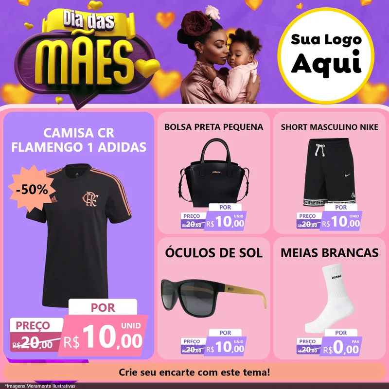 Modelo de Rede Social para Feed Facebook com o tema Dia das Mães para Roupas e acessórios
