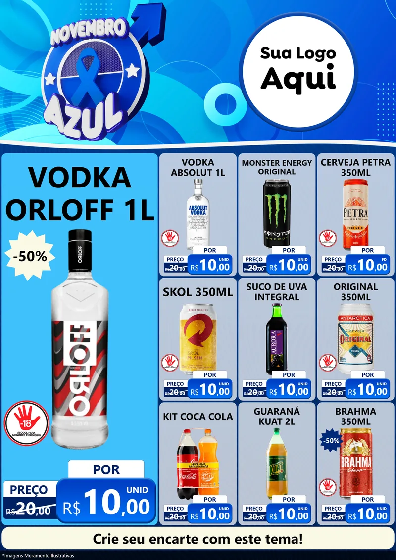 Modelo de Encarte para Encarte A4 Vertical com o tema Novembro Azul para Distribuidora de bebidas