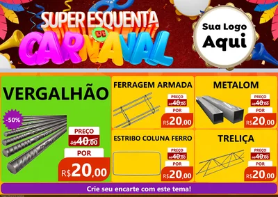 Modelo de Encarte para Encarte A4 Horizontal com o tema Super Esquenta de Carnaval para Ferragens