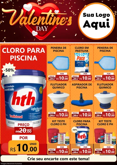 Modelo de Encarte para Encarte A4 Vertical com o tema Valentine's Day para Produtos para Piscina