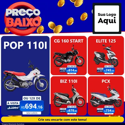 Modelo de Rede Social para Feed Facebook com o tema Preço Baixo para Concessionaria de Motos