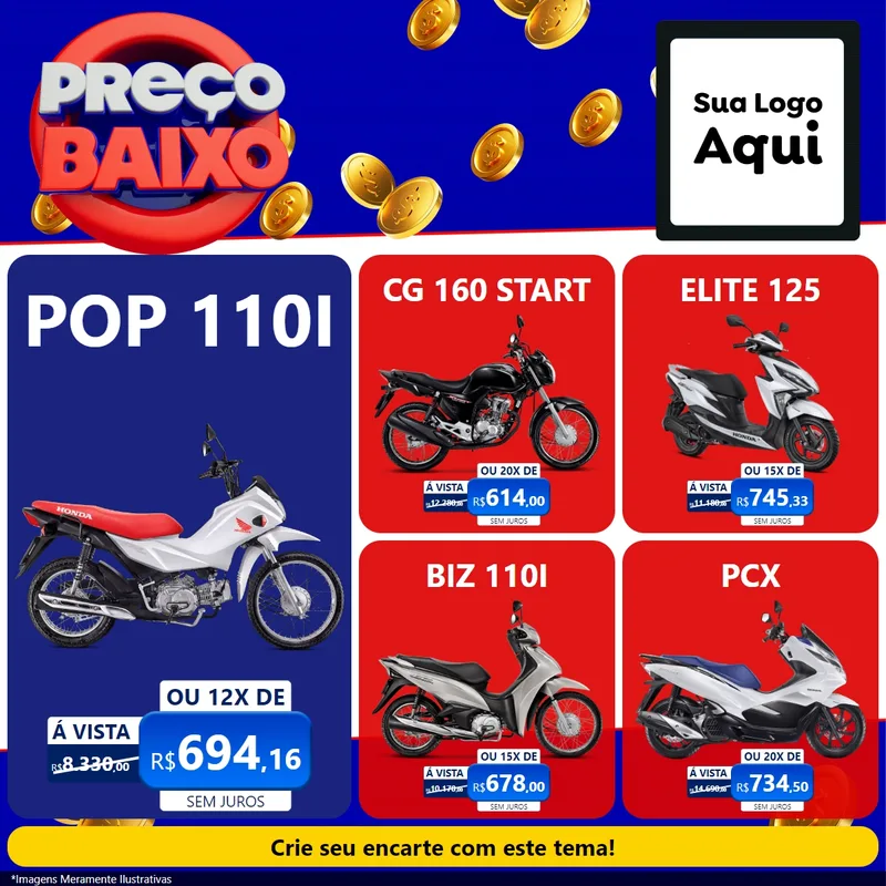Modelo de Rede Social para Feed Facebook com o tema Preço Baixo para Concessionaria de Motos