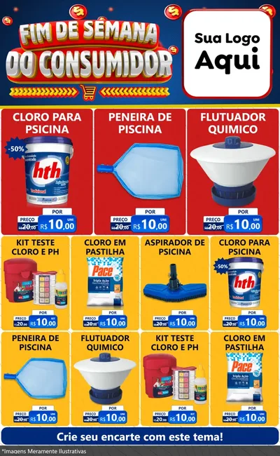 Modelo de Encarte para Encarte Grande com o tema Fim de Semana do Consumidor para Produtos para Piscina